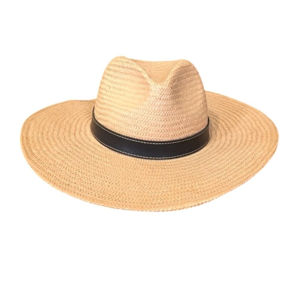 Madewell Natural Straw Wide Brim Fedora with Black Band- packable M/L